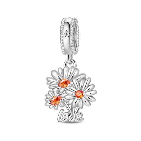 Plant Series Daisy Orchid Hanging Beads Diy Accessories Bracelet Silver Plated Dripping Oil