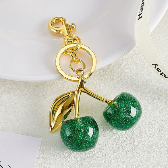 Plastic And Resin Cherry Fruit Bag Pendant And Keychain For Ladies