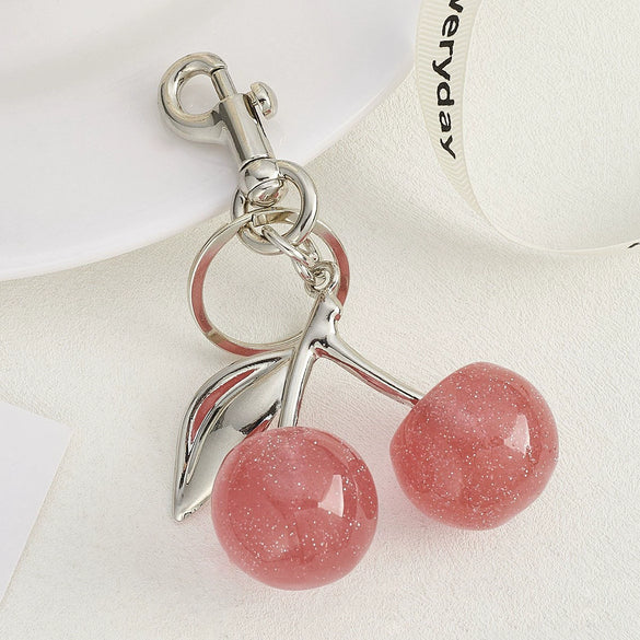 Plastic And Resin Cherry Fruit Bag Pendant And Keychain For Ladies