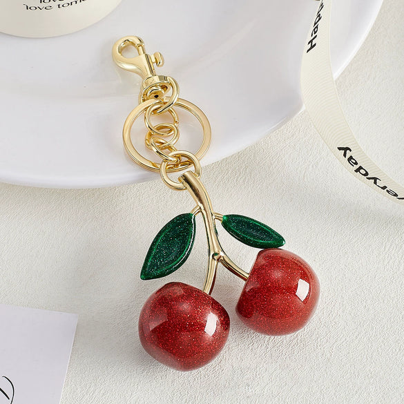 Plastic And Resin Cherry Fruit Bag Pendant And Keychain For Ladies