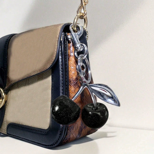 Plastic And Resin Cherry Fruit Bag Pendant And Keychain For Ladies