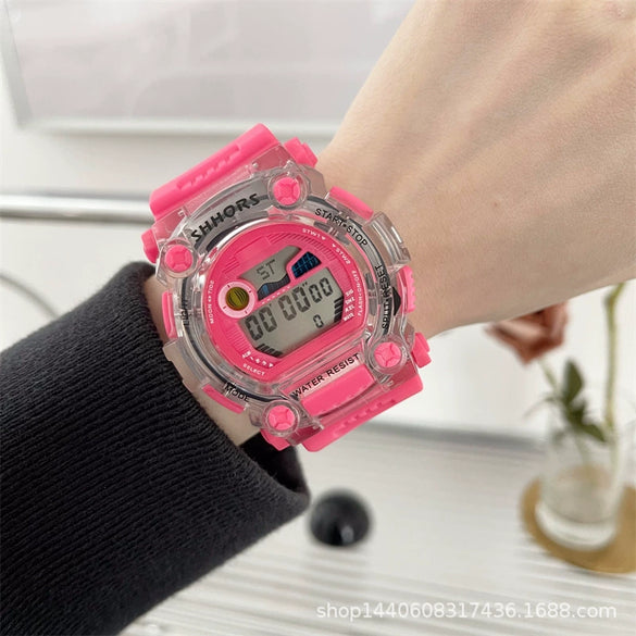 Plastic And Silicone Frame Luminous Waterproof Electronic Sports Watch For Women And Men