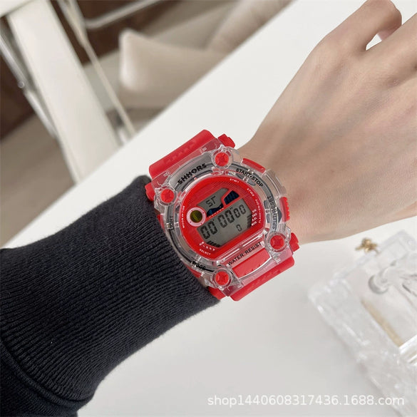 Plastic And Silicone Frame Luminous Waterproof Electronic Sports Watch For Women And Men