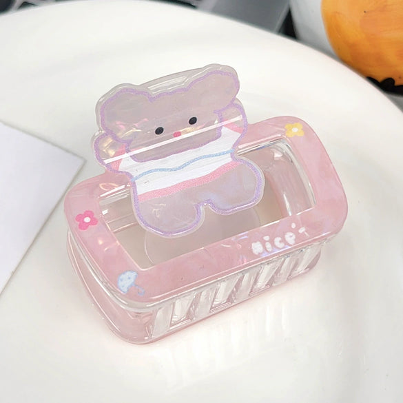 Plastic Cartoon Animal Handmade Hair Clip Square Cut Out For Women