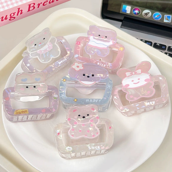 Plastic Cartoon Animal Handmade Hair Clip Square Cut Out For Women