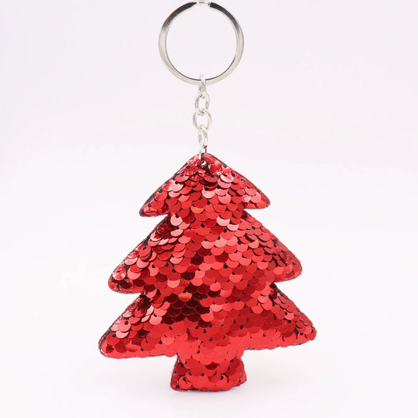 Plastic Doublesided Reflective Sequins Christmas Tree Keychain Pendant