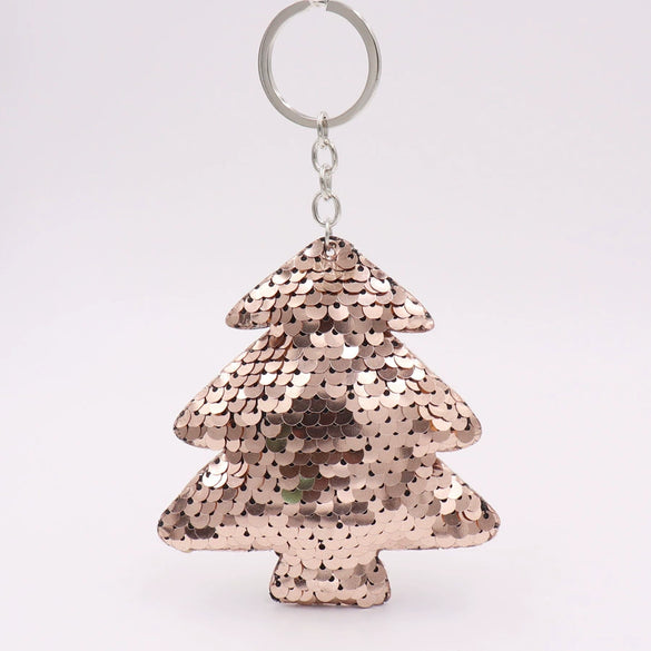 Plastic Doublesided Reflective Sequins Christmas Tree Keychain Pendant
