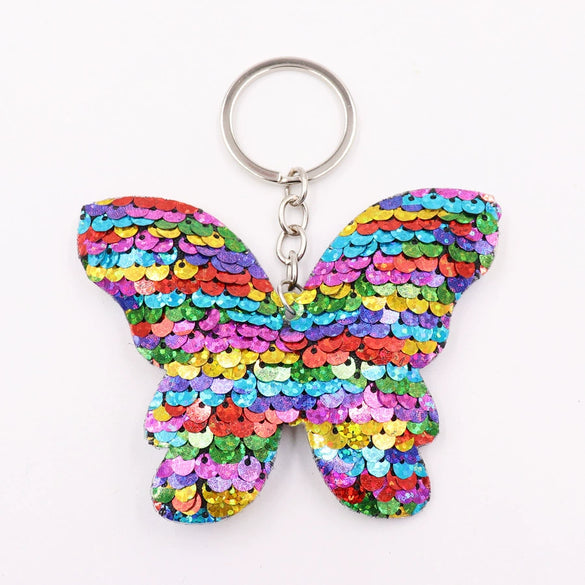 Plastic Doublesided Sequin Butterfly Bow Keychain For Ladies Bags