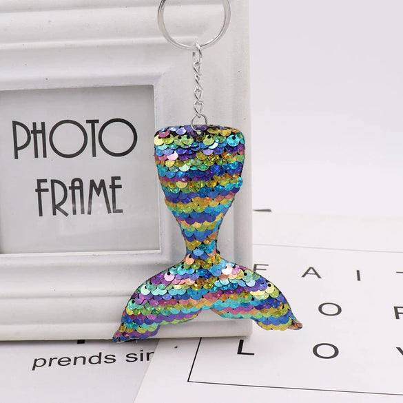 Plastic Doublesided Sequin Fish Tail Mermaid Keychain
