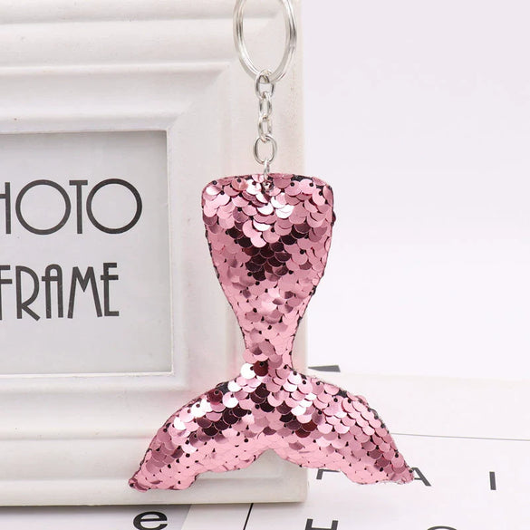 Plastic Doublesided Sequin Fish Tail Mermaid Keychain