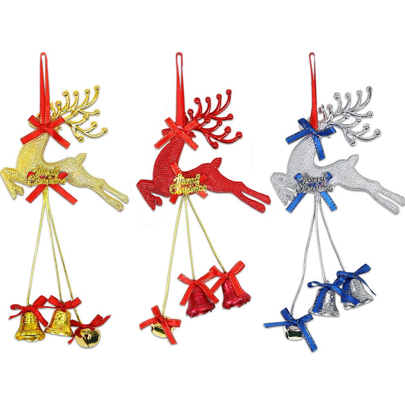 Plastic Elk Pendant Christmas Tree Hanging Ornaments With Bell For Christmas Decorations