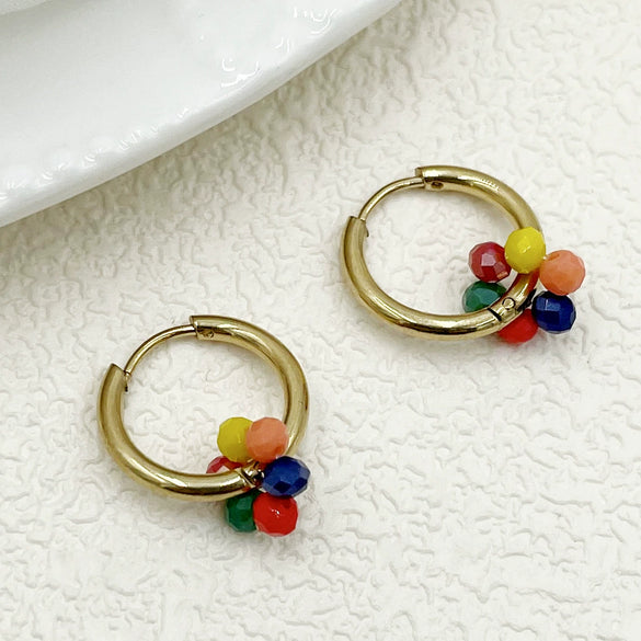 Plastic Geometric Flower Hoop Earrings Electroplated