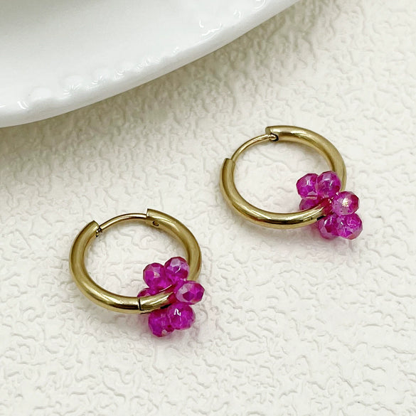Plastic Geometric Flower Hoop Earrings Electroplated