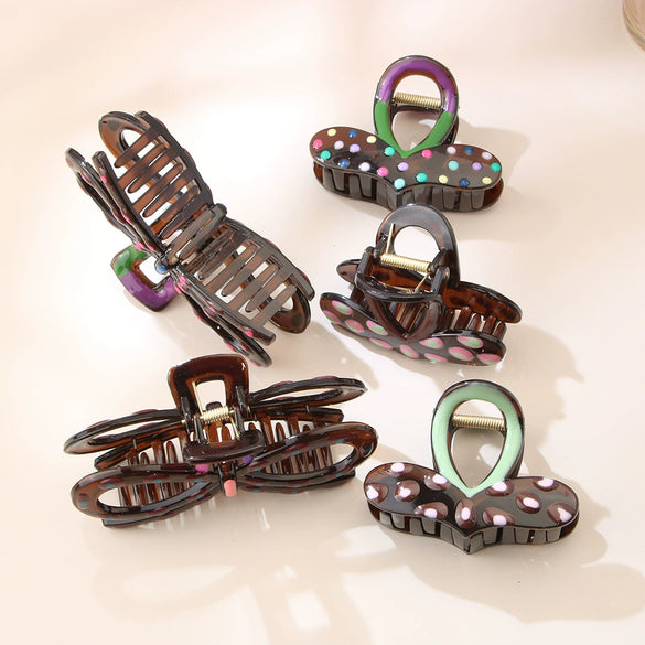 Plastic Hair Grab Clip With Dripping Oil Design Fashion Style For Women