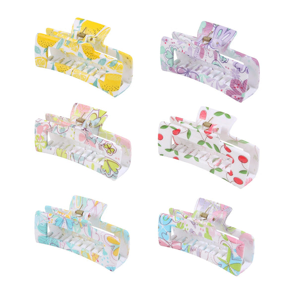 Plastic Rectangle Women's Grab Clip With Water Transfer Flower Printing