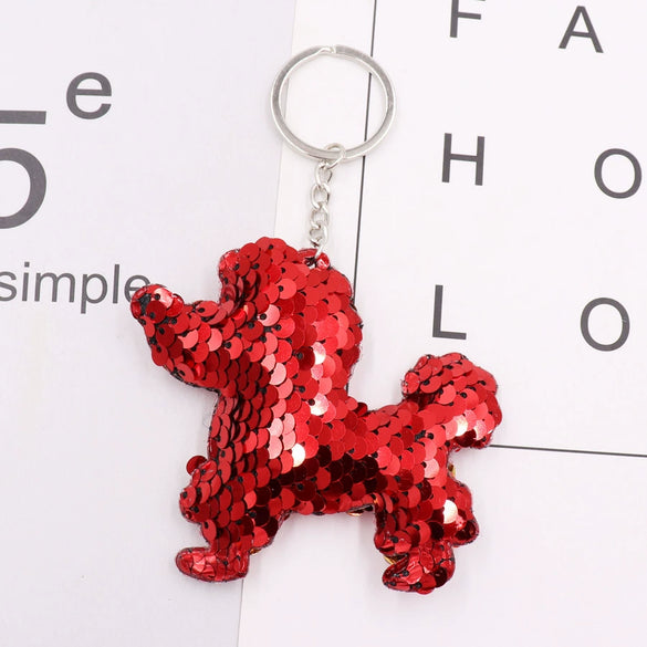 Plastic Reflective Double Sided Sequin Puppy Animal Keychain Pendant