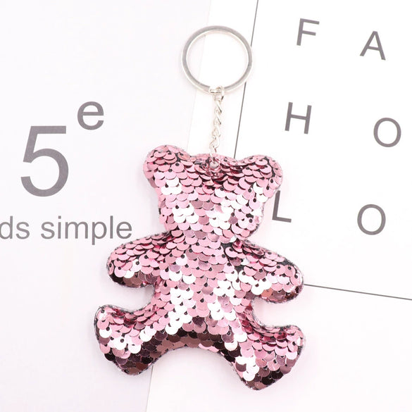 Plastic Reflective Double Sided Sequin Puppy Animal Keychain Pendant
