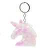 Plastic Reflective Double Sided Sequins Unicorn Head Key Chain Pendant