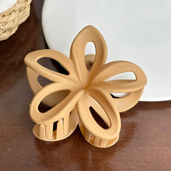 Plastic Resin Flower Hair Shark Clip With Painted Hollow Frosted Design For Women