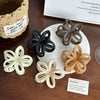 Plastic Resin Flower Hair Shark Clip With Painted Hollow Frosted Design For Women