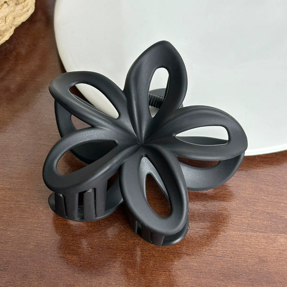 Plastic Resin Flower Hair Shark Clip With Painted Hollow Frosted Design For Women