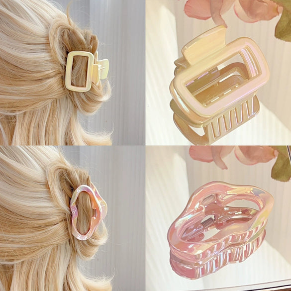 Plastic Resin Gradient Square Hollow Cloud Half Hair Clip For Women Uv Plated Simple Geometric Style
