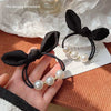 Plastic Resin Hair Ring With Rabbit Ears Bow Pearl For Women Handmade High Elastic Headband