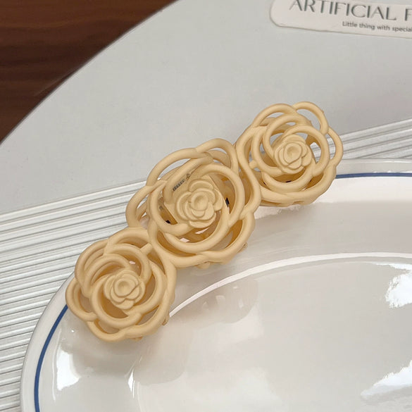 Plastic Resin Handmade Natural Plant Flower Camellia Hollow Frosted Hair Grab Clip For Women