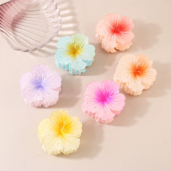 Plastic Resin Heart Gradient Flower Baking Paint Grab Clip Women's Headwear