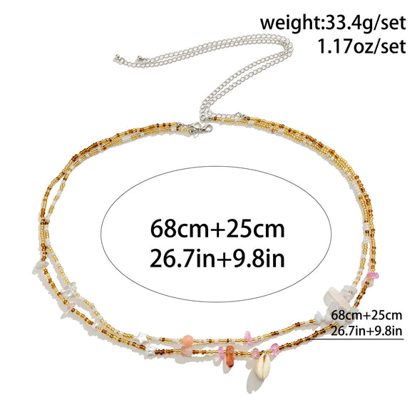 Plastic Shell Beads Rice Beads Multilayer Body Chain Waist Chain For Women Double Circle Lobster Clasp
