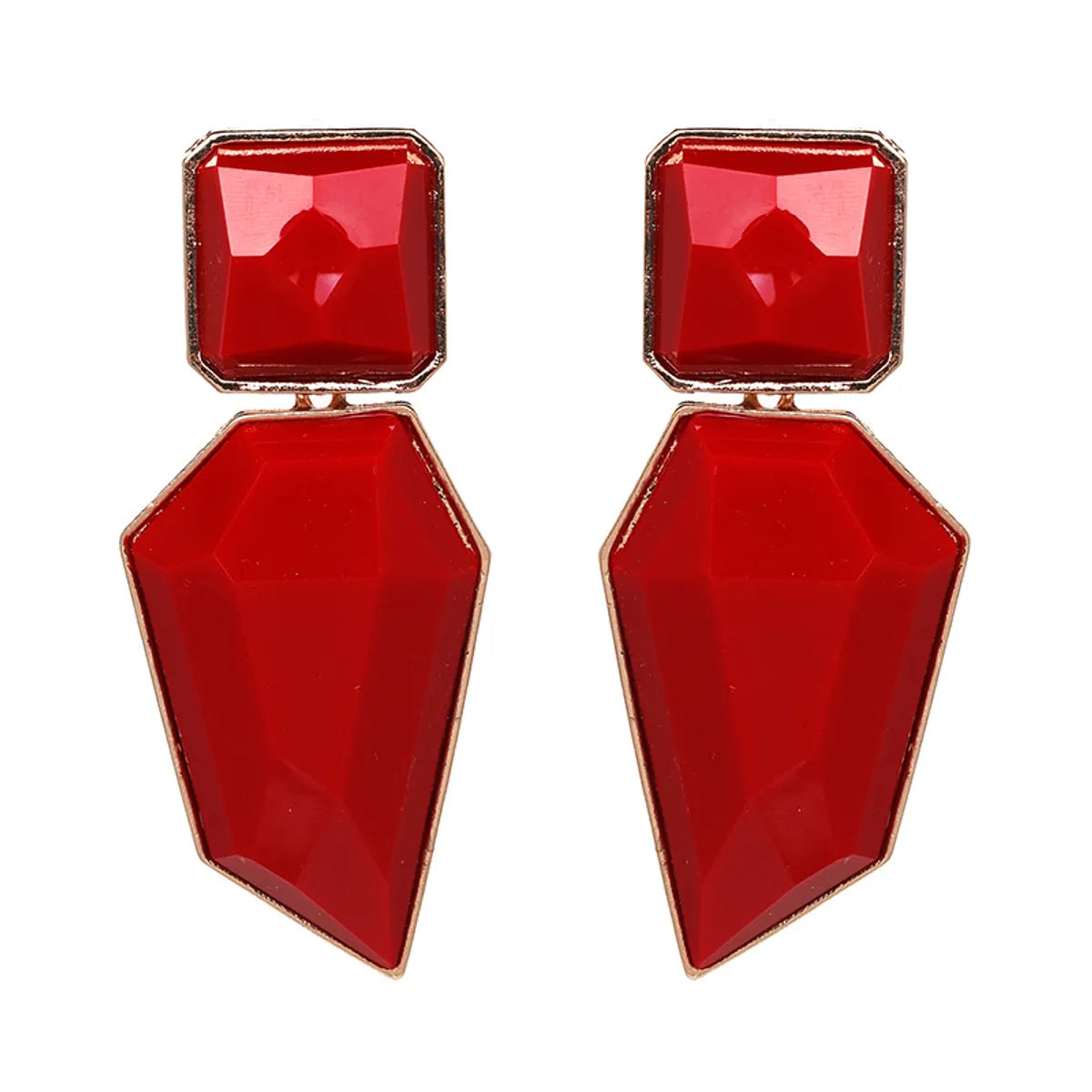 Plastic Simple Geometric Earring  (red) Nhjj4884-red