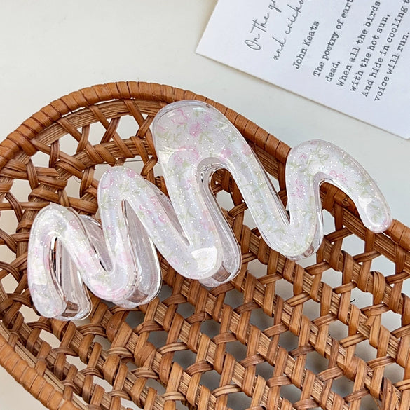 Plastic Simple Little Fresh Hairpin With Ink Print And Cross Square Cut Out Baking Paint Process For Women