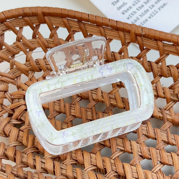 Plastic Simple Little Fresh Hairpin With Ink Print And Cross Square Cut Out Baking Paint Process For Women
