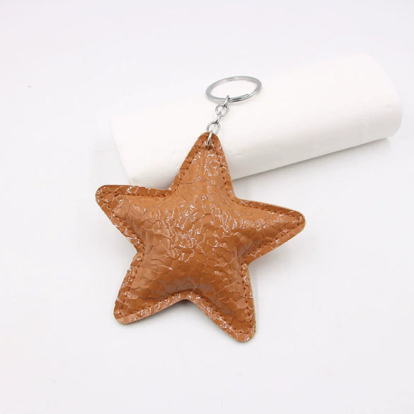 Pleated Artificial Leather Keychain Luggage Pendant Clothing Lanyard With Fivepointed Star Little Bear Pig Small Animal Pendants Electroplated
