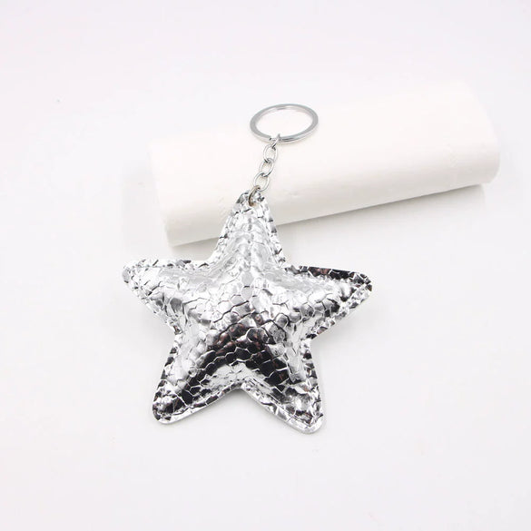 Pleated Artificial Leather Keychain Luggage Pendant Clothing Lanyard With Fivepointed Star Little Bear Pig Small Animal Pendants Electroplated
