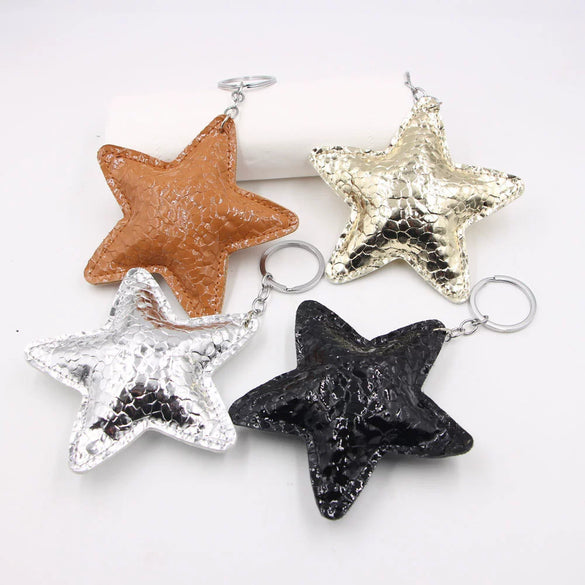 Pleated Artificial Leather Keychain Luggage Pendant Clothing Lanyard With Fivepointed Star Little Bear Pig Small Animal Pendants Electroplated