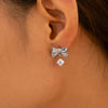 Pleated Bow Square Zircon 316L Stainless Steel 18K Gold Plated Niche Sweet Geometric Earrings For Women