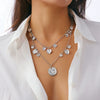 Pleated Disc Pendant Necklace Metal Alloy Geometric Electroplating Hiphop Exaggerate Style For Women