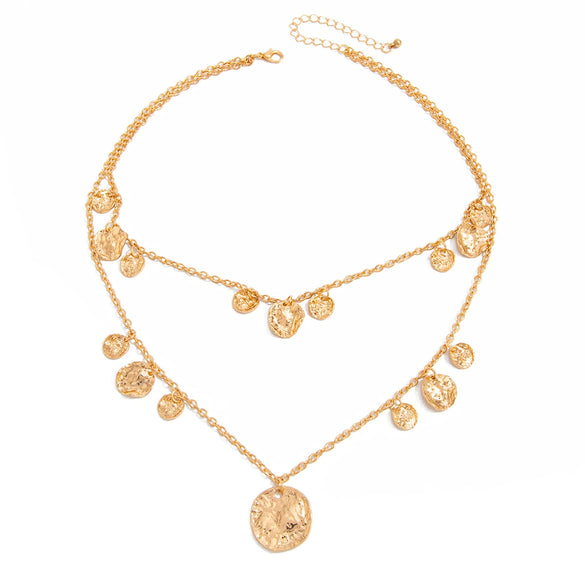 Pleated Disc Pendant Necklace Metal Alloy Geometric Electroplating Hiphop Exaggerate Style For Women