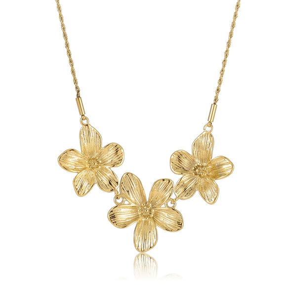 Pleated Flower Pendant Necklace Stainless Steel Electroplating For Women