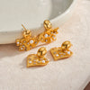 Pleated Heart Shaped Ginkgo Stainless Steel Earrings With Rhinestone And Faux Pearl Accents For Women
