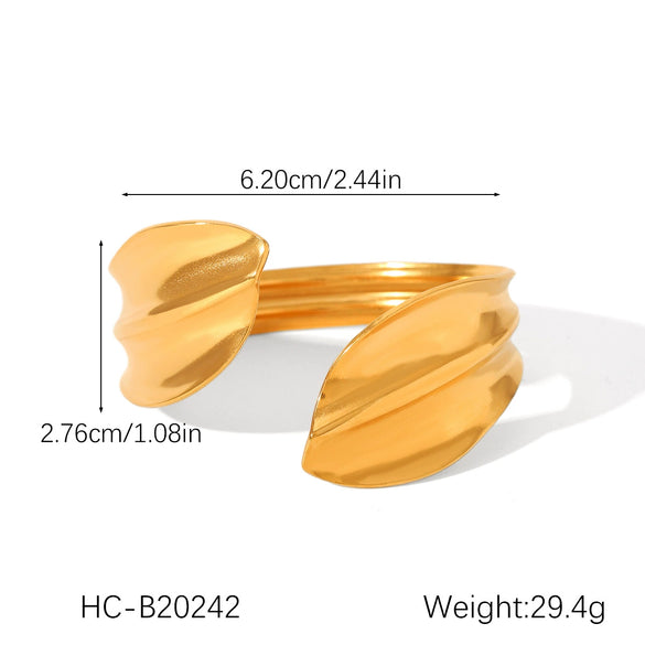 Pleated Leafshaped Open Stainless Steel Bracelet With Electroplating And Ins Style