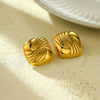 Pleated Square Titanium Steel And Stainless Steel Women's Earrings With Vintage Style And Electroplating Treatment