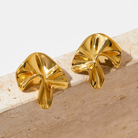Pleated Stainless Steel Earrings With Hand Held Flower Design Irregular Twisted Shape Geometric Pattern And Electroplating