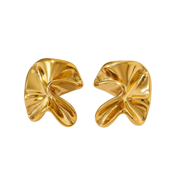 Pleated Stainless Steel Earrings With Hand Held Flower Design Irregular Twisted Shape Geometric Pattern And Electroplating