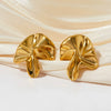 Pleated Stainless Steel Earrings With Hand Held Flower Design Irregular Twisted Shape Geometric Pattern And Electroplating
