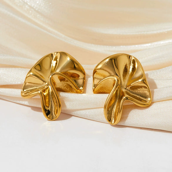 Pleated Stainless Steel Earrings With Hand Held Flower Design Irregular Twisted Shape Geometric Pattern And Electroplating