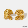 Pleated Stainless Steel Earrings With Hand Held Flower Design Irregular Twisted Shape Geometric Pattern And Electroplating
