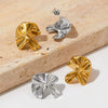 Pleated Stainless Steel Earrings With Hand Held Flower Design Irregular Twisted Shape Geometric Pattern And Electroplating