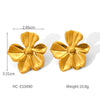 Pleated Texture Geometric Stainless Steel Earrings For Women With Electroplating Treatment And Flower Leaf Wave Drop Shapes